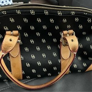 Dooney & Bourke Black and Tan Satchel with Monogram
